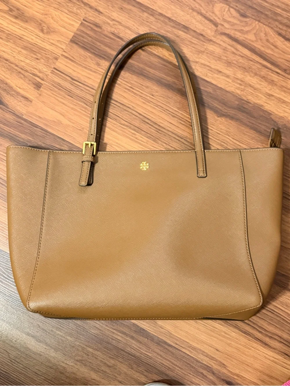 Tory Burch Caramel Leather Tote with Gold Logo